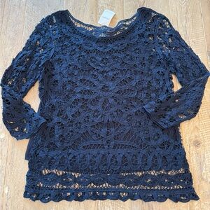 J.McLaughlin Navy Lace Long-Sleeve Top w Navy Tank XS